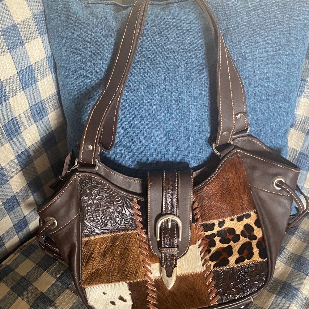 Elegant Brown Patchwork Shoulder Bag - Picture 4 of 6